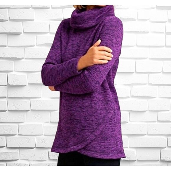 Lands’ End Women’s Size XS Heathered Purple Cowl Neck Fleece Pullover Sweater - Picture 1 of 13